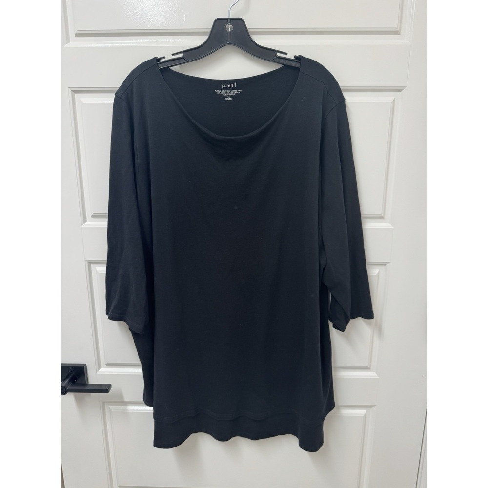 Pure Jill Boatneck Layered Tunic Cotton Rayon Black 4X Plus Size Blouse